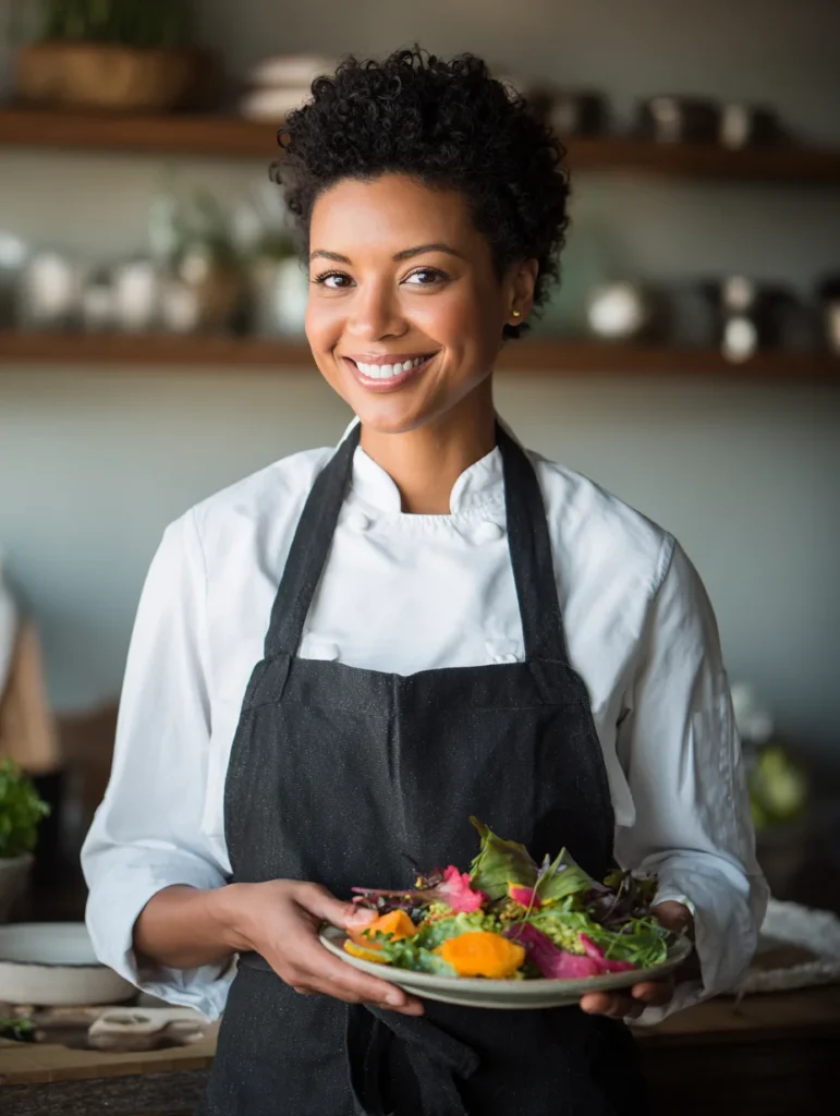 Home 5 u6371119645 a smiling female chef in a modern kitchen wearing b7bb8da2 ac06 4091 b786 e9f082c54b2b 2